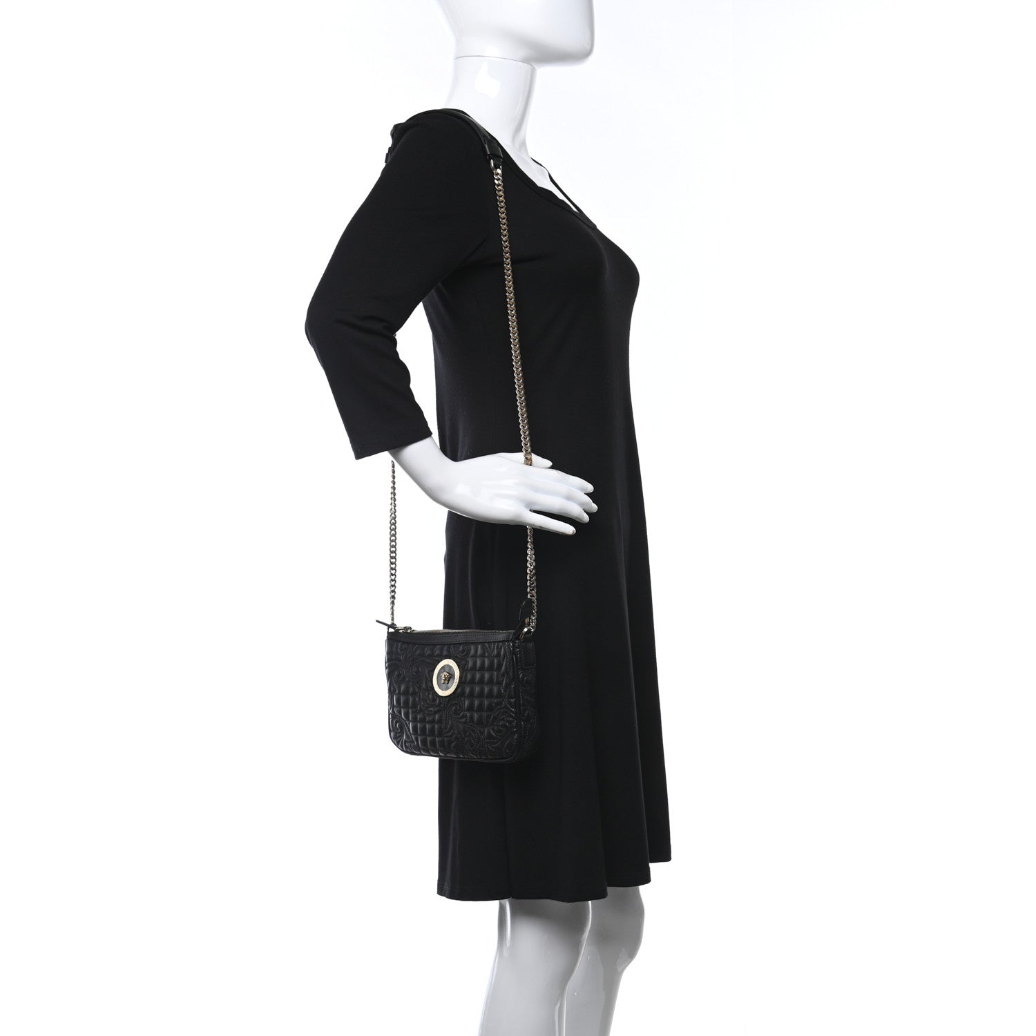 Versace Nappa Barocco Quilted Vanitas Chain Crossbody Bag Black 2 of 12