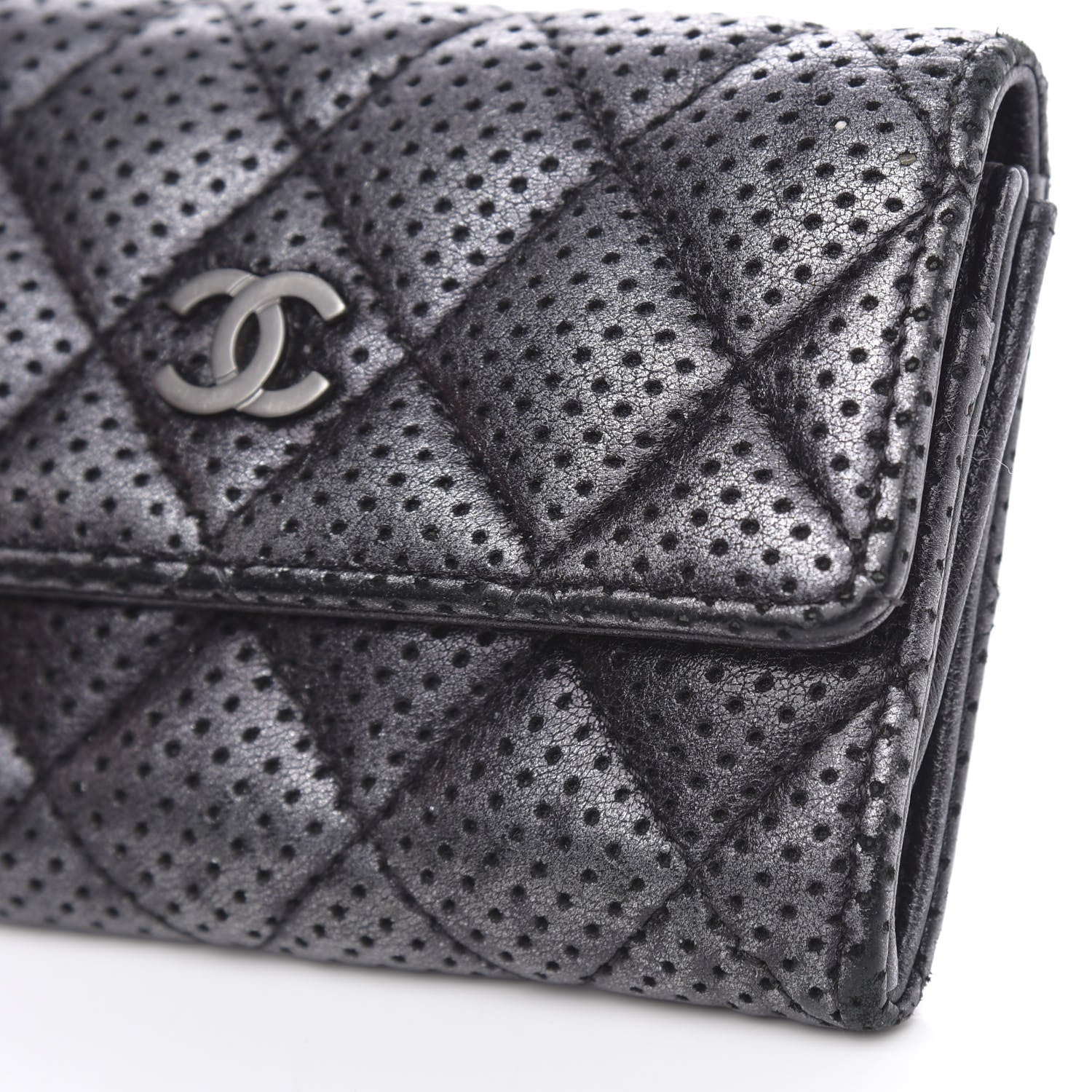 Chanel Lambskin Perforated Quilted Card Holder Grey 10 of 11