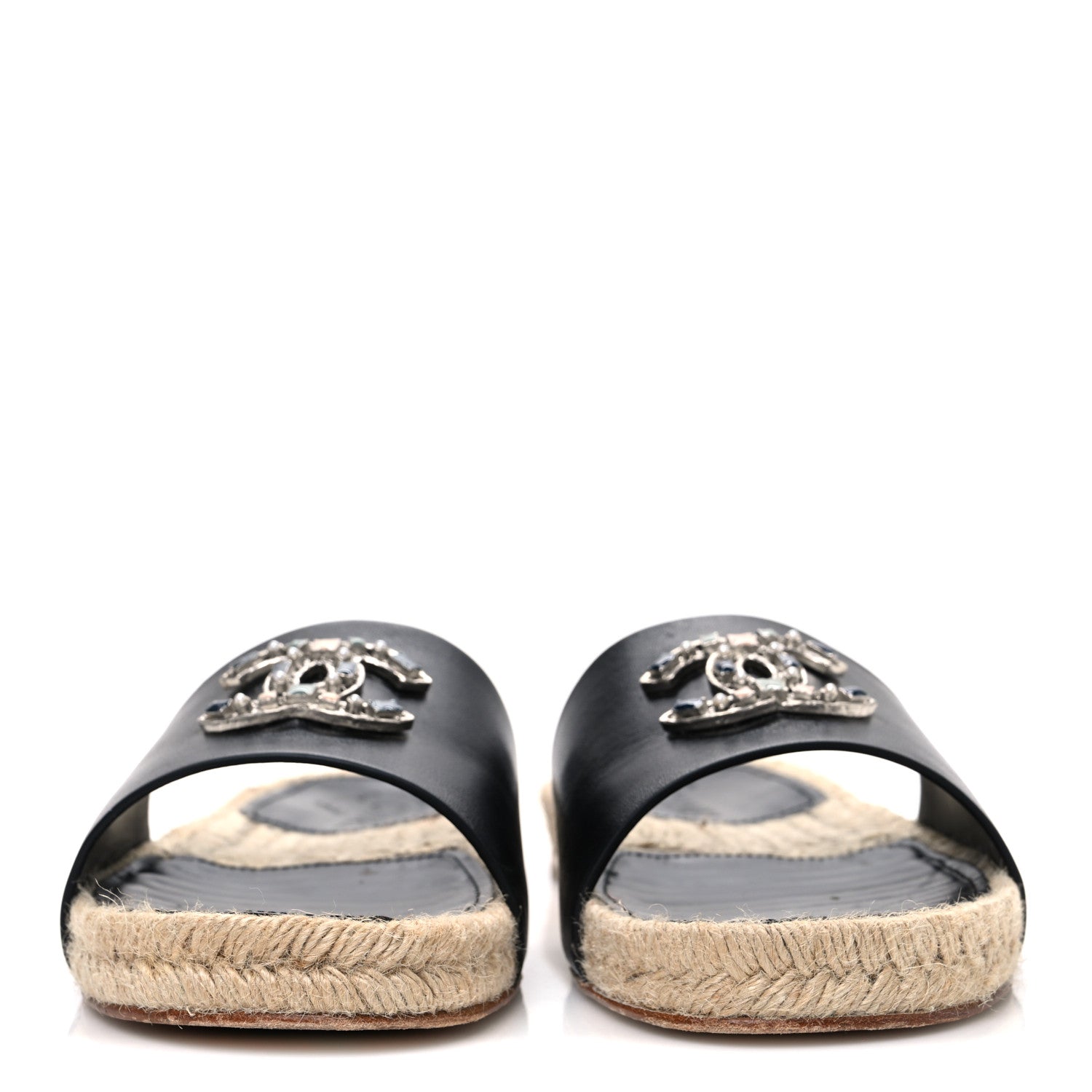 Chanel Calfskin Gripoix CC Espadrille Slip On Sandals 39 Black 3 of 11