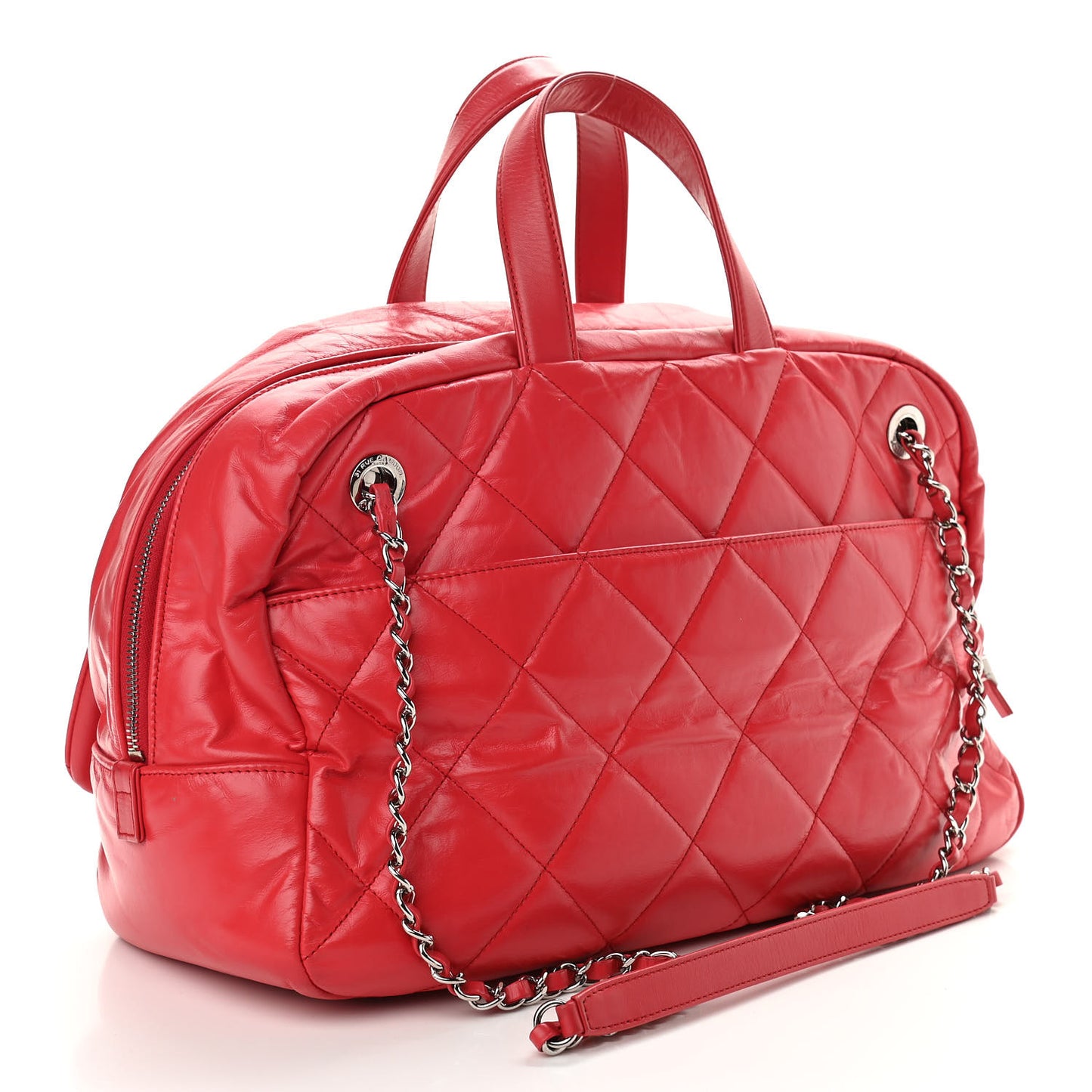 Aged Calfskin Quilted Medium Express Bowling Bag Red