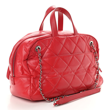 Chanel Aged Calfskin Quilted Medium Express Bowling Bag Red 2 of 13