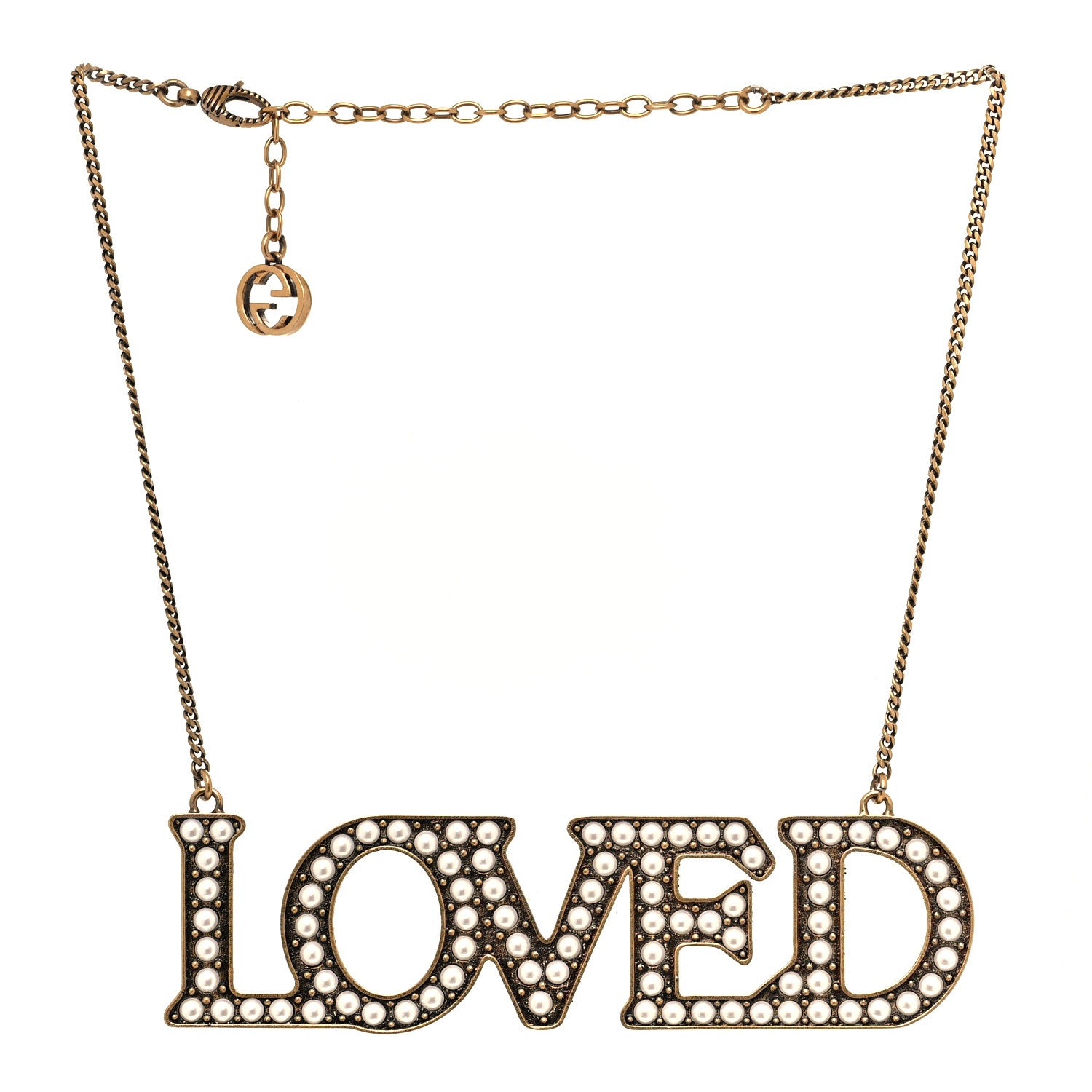 Gucci Metal Pearl Loved Necklace Aged Gold 1 of 5
