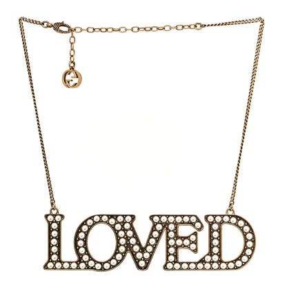 Gucci Metal Pearl Loved Necklace Aged Gold 1 of 5