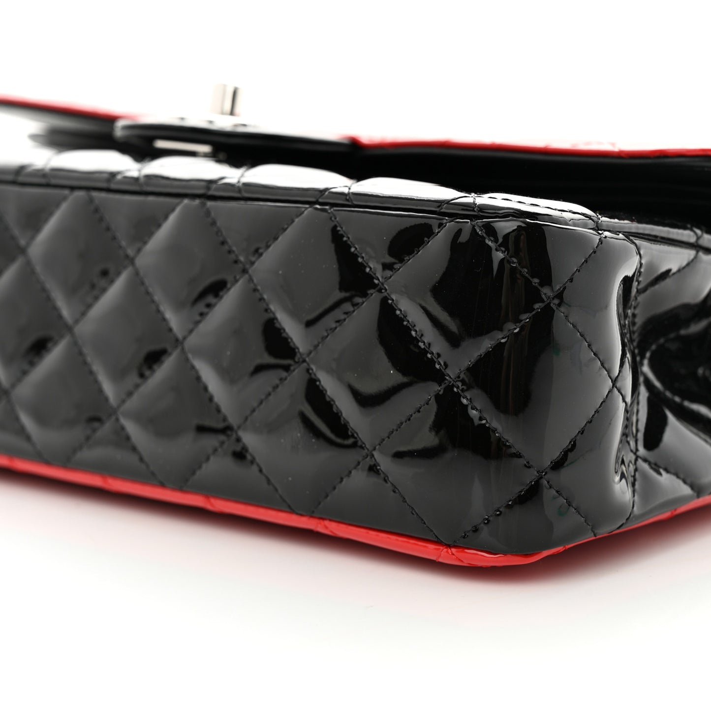 Patent Calfskin Quilted Bi-Color Medium Double Flap Black Red