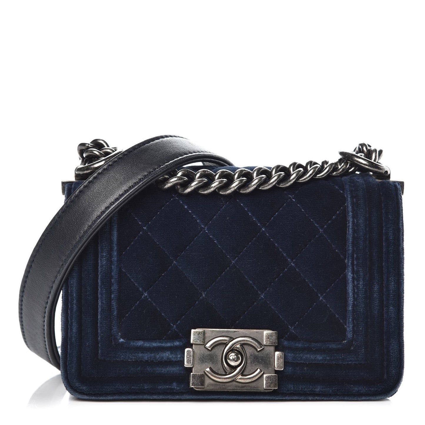 Velvet Quilted Mini Boy Flap Navy
