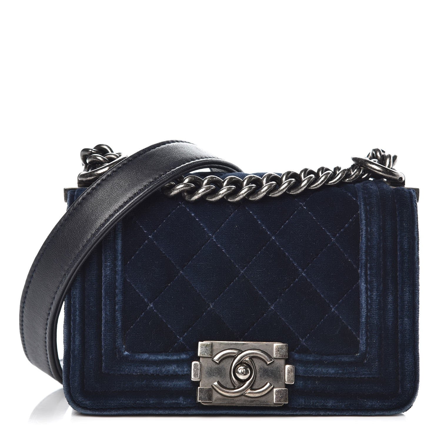 Chanel Velvet Quilted Mini Boy Flap Navy 1 of 11