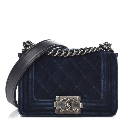Chanel Velvet Quilted Mini Boy Flap Navy 1 of 11