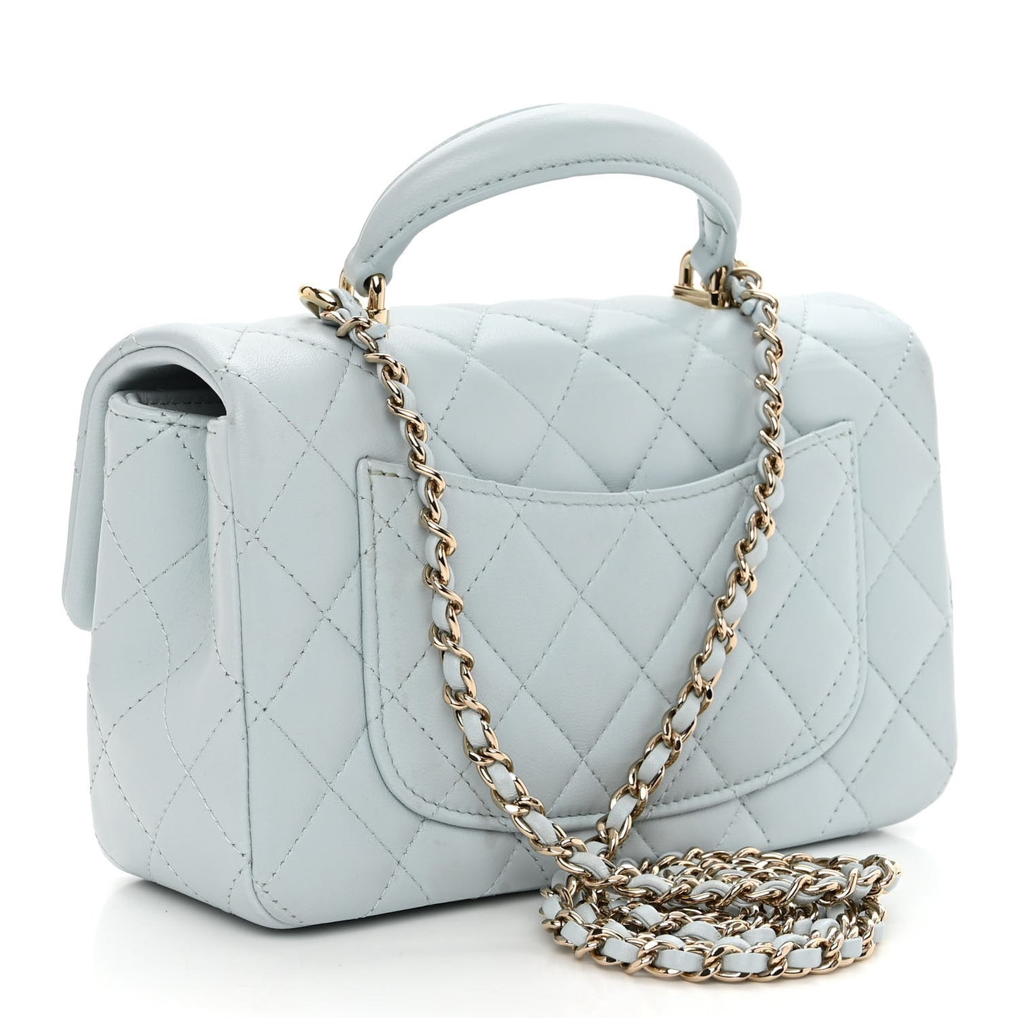 Lambskin Quilted Mini Top Handle Rectangular Flap Light Blue
