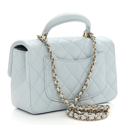 Chanel Lambskin Quilted Mini Top Handle Rectangular Flap Light Blue 3 of 11