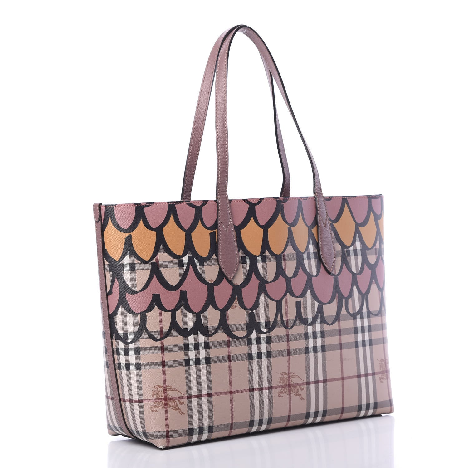 Burberry Grainy Calfskin Haymarket Check Graphic Print Medium Reversible Tote Pink 3 of 21