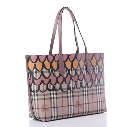 Burberry Grainy Calfskin Haymarket Check Graphic Print Medium Reversible Tote Pink 3 of 21