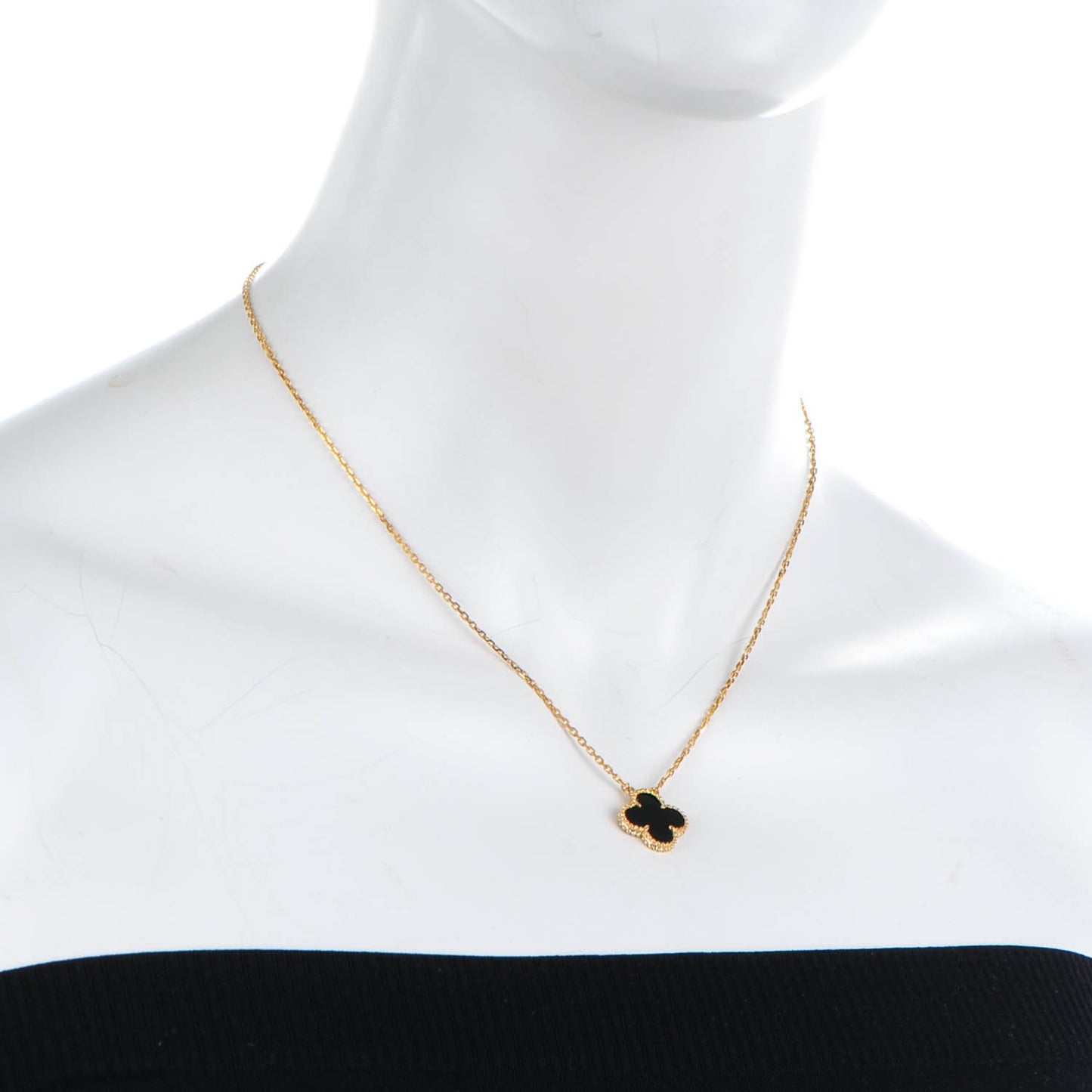 18K Yellow Gold Black Onyx Vintage Alhambra Pendant Necklace