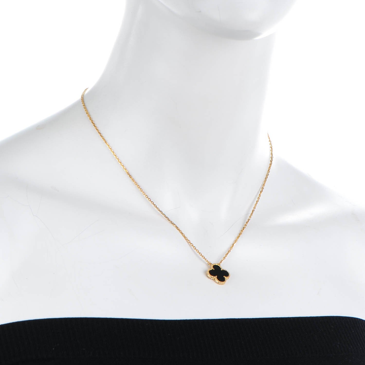 Van Cleef & Arpels 18K Yellow Gold Black Onyx Vintage Alhambra Pendant Necklace 2 of 6