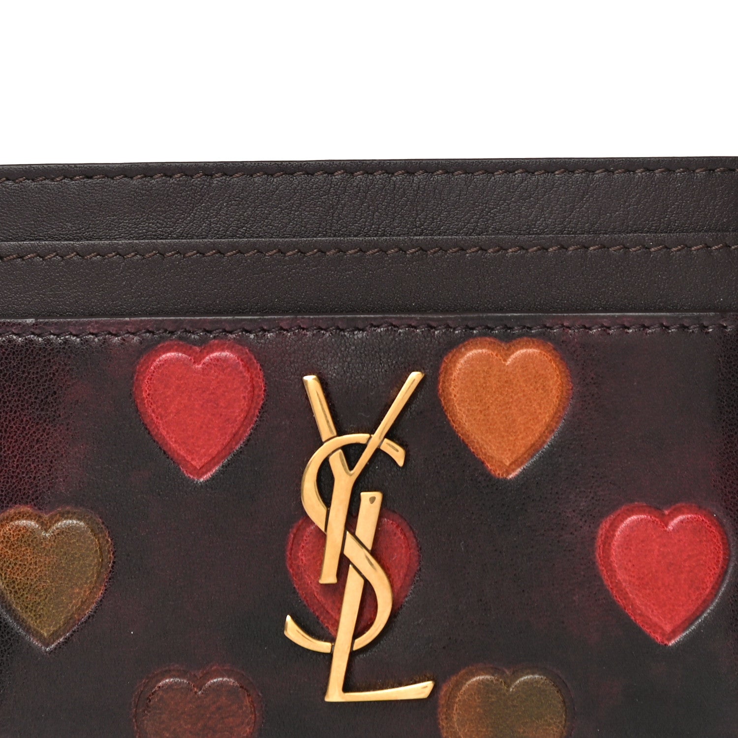 Saint Laurent T Lambskin Heart Embossed Monogram Card Case Vintage Cognac 8 of 11