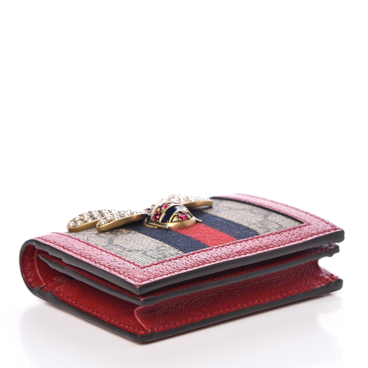 GG Supreme Monogram Queen Margaret Card Case Red