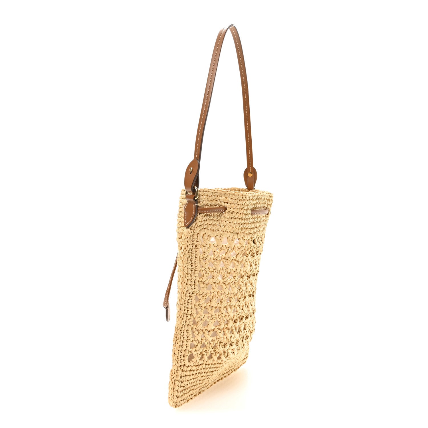 Miu Miu Raffia Crochet Drawstring Pouch Naturale Cognac 3 of 9