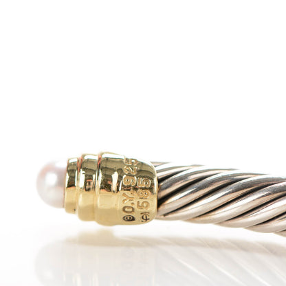 David Yurman Sterling Silver 14K Yellow Gold Pearl 5mm Cable Classics Bracelet 4 of 5