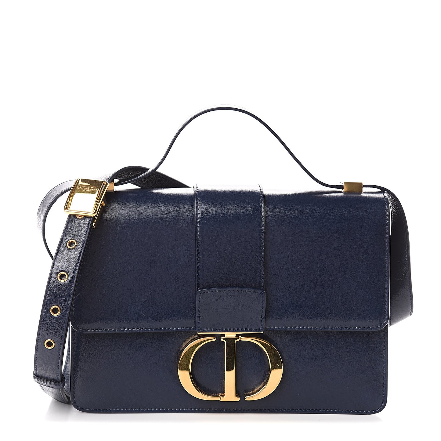 Shiny Crinkled Lambskin 30 Montaigne Flap Bag Indigo