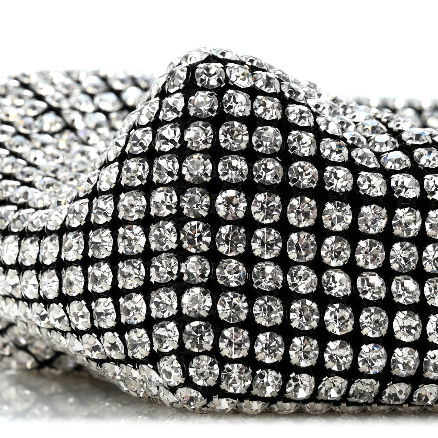 Mesh Crystal Rhinestone Mini Heiress Pouch Black Silver