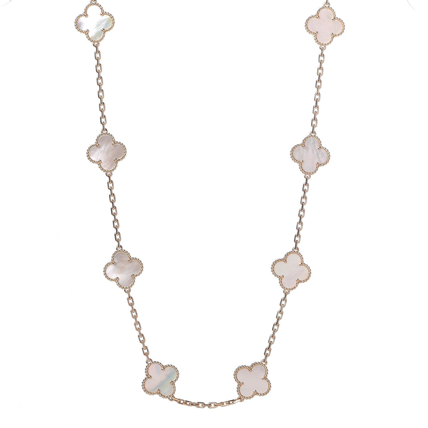 18K Yellow Gold Mother of Pearl 10 Motifs Vintage Alhambra Necklace