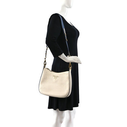 Prada Vitello Daino Zippered Messenger Hobo White 2 of 8