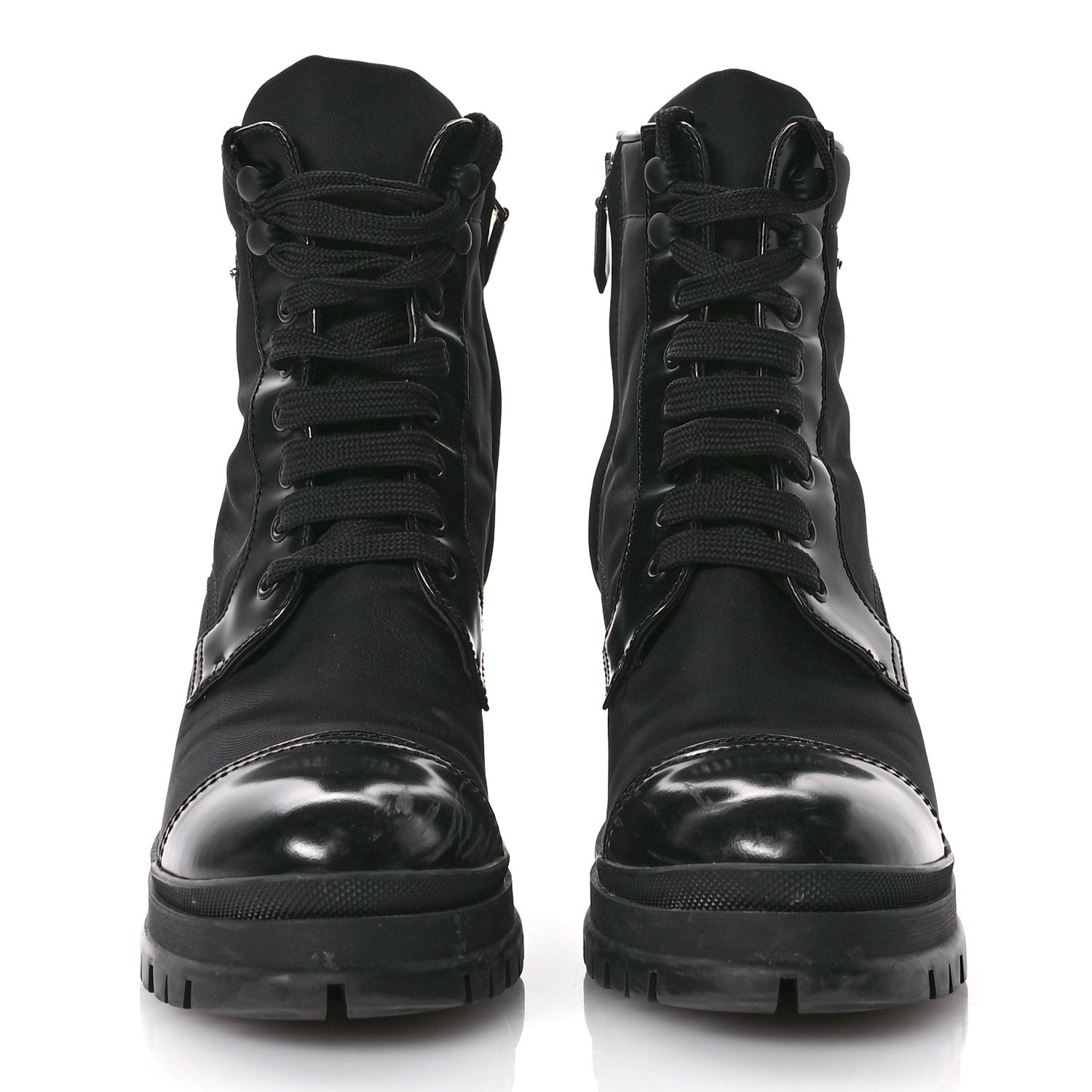 Prada Spazzolato Re-Nylon Metal Triangle Logo Lace Up 55mm Ankle Boots 39 Black 3 of 10