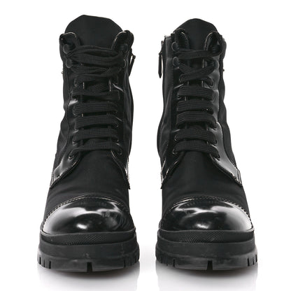 Prada Spazzolato Re-Nylon Metal Triangle Logo Lace Up 55mm Ankle Boots 39 Black 3 of 10