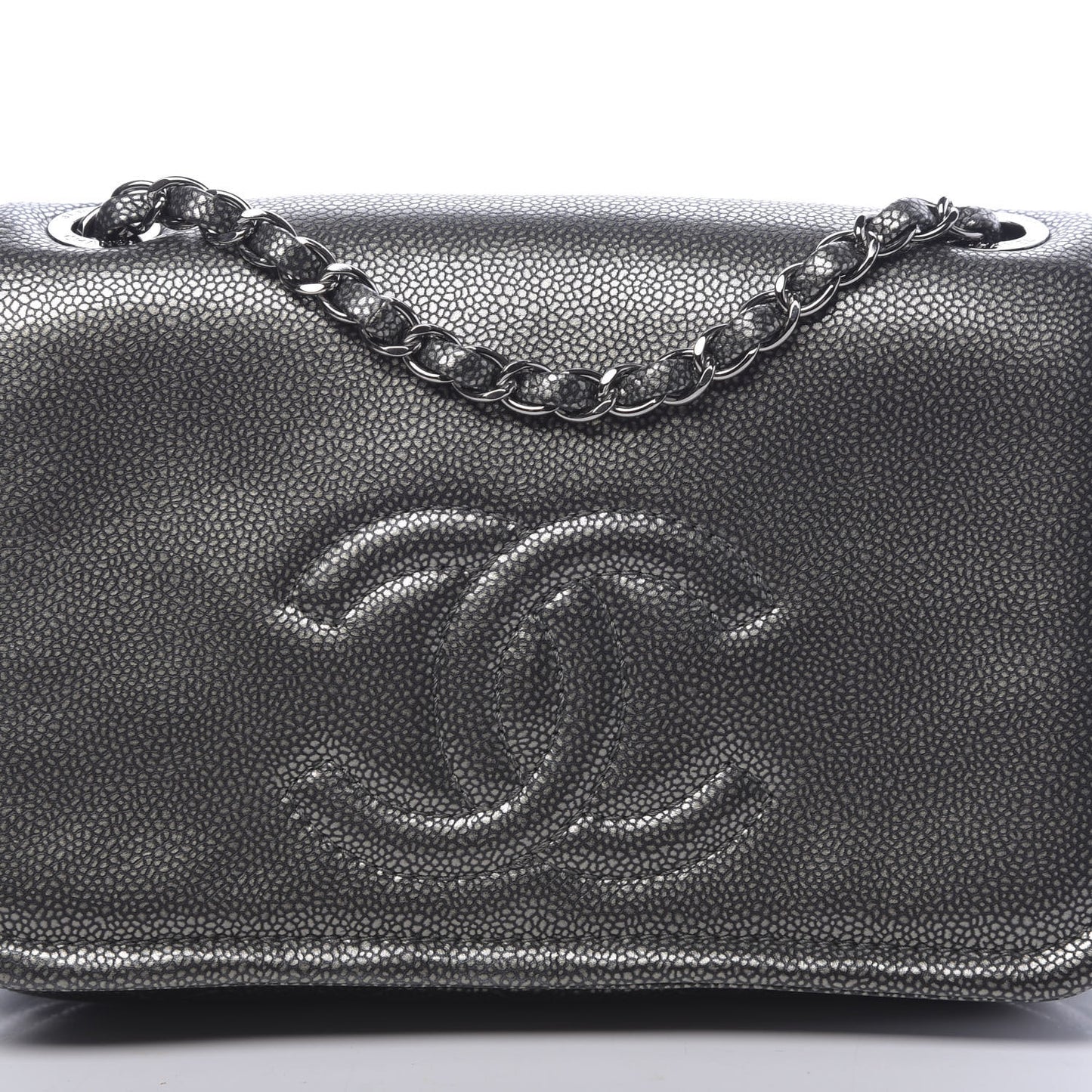 Metallic Caviar Medium Timeless CC Flap Dark Silver