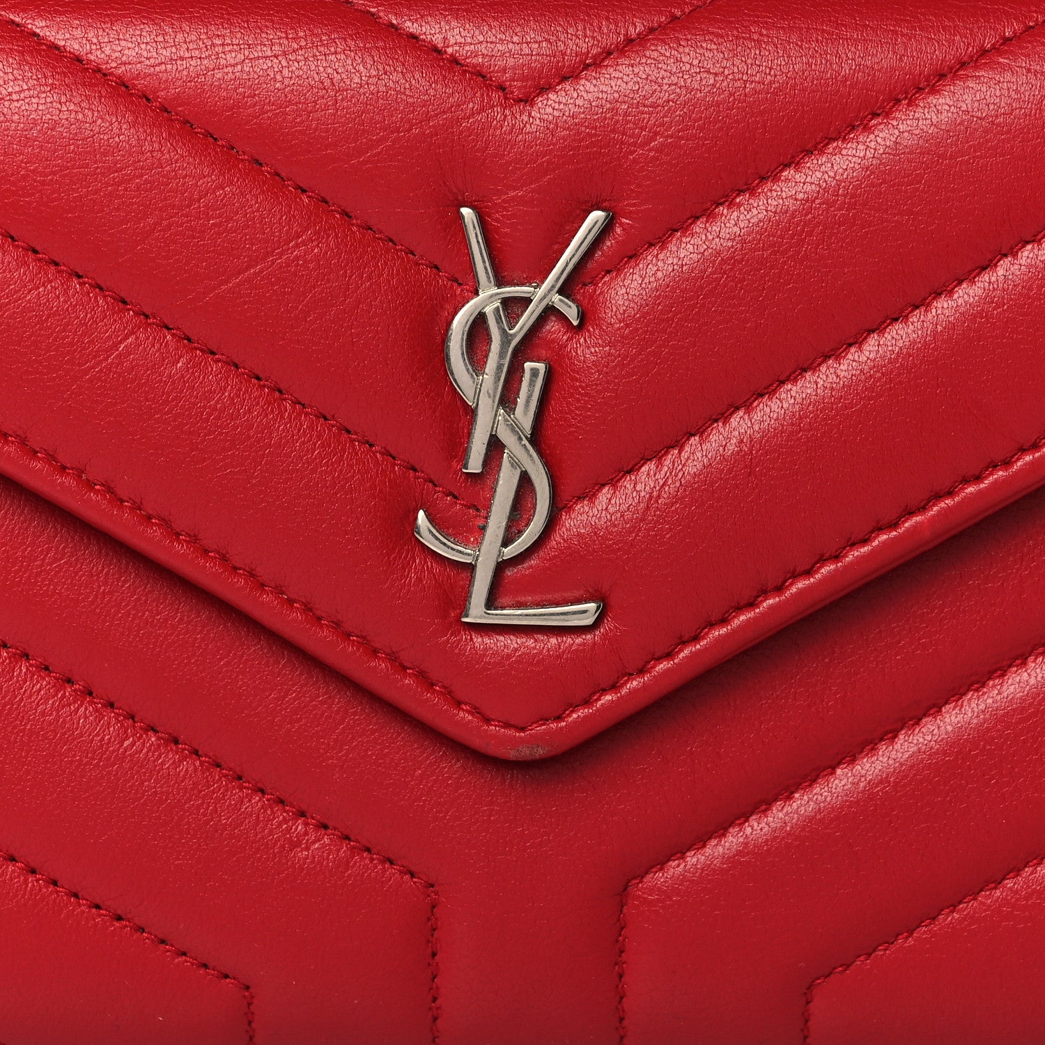 Saint Laurent Lambskin Y Quilt Monogram Large Loulou Flap Wallet Rouge Eros 9 of 11