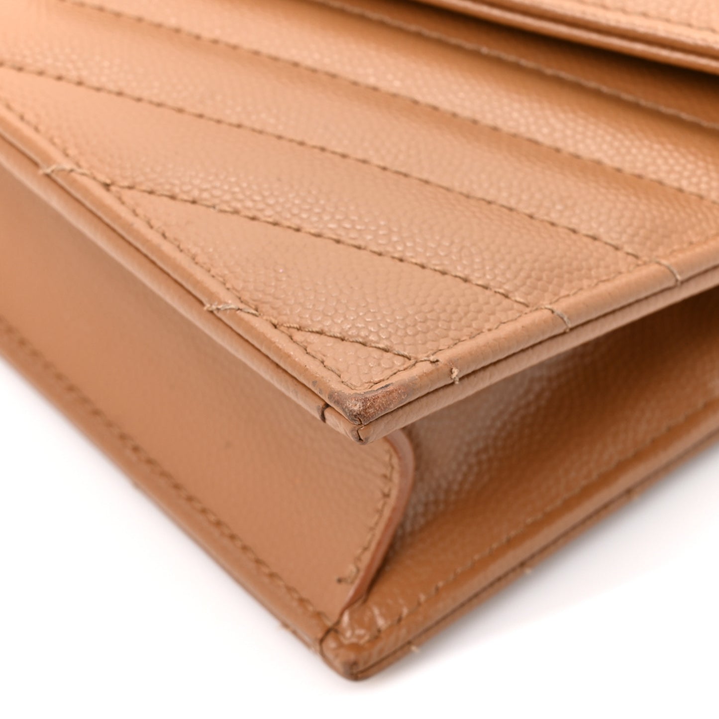 Grain De Poudre Matelasse Chevron Monogram Envelope Chain Wallet Natural Dark