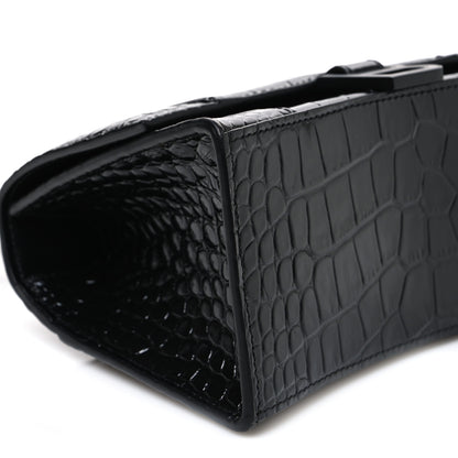 Balenciaga Shiny Calfskin Monochrome Crocodile Embossed Small Hourglass Top Handle Bag Black 10 of 11