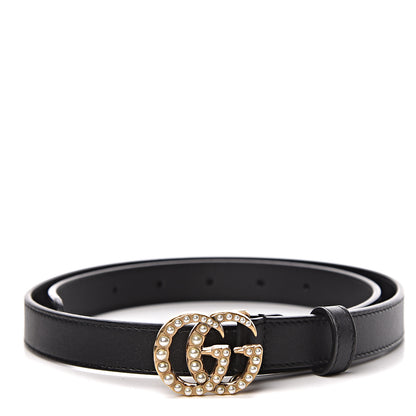 Gucci Calfskin Pearl Double G 20mm Belt 75 30 Black Cream 1 of 7