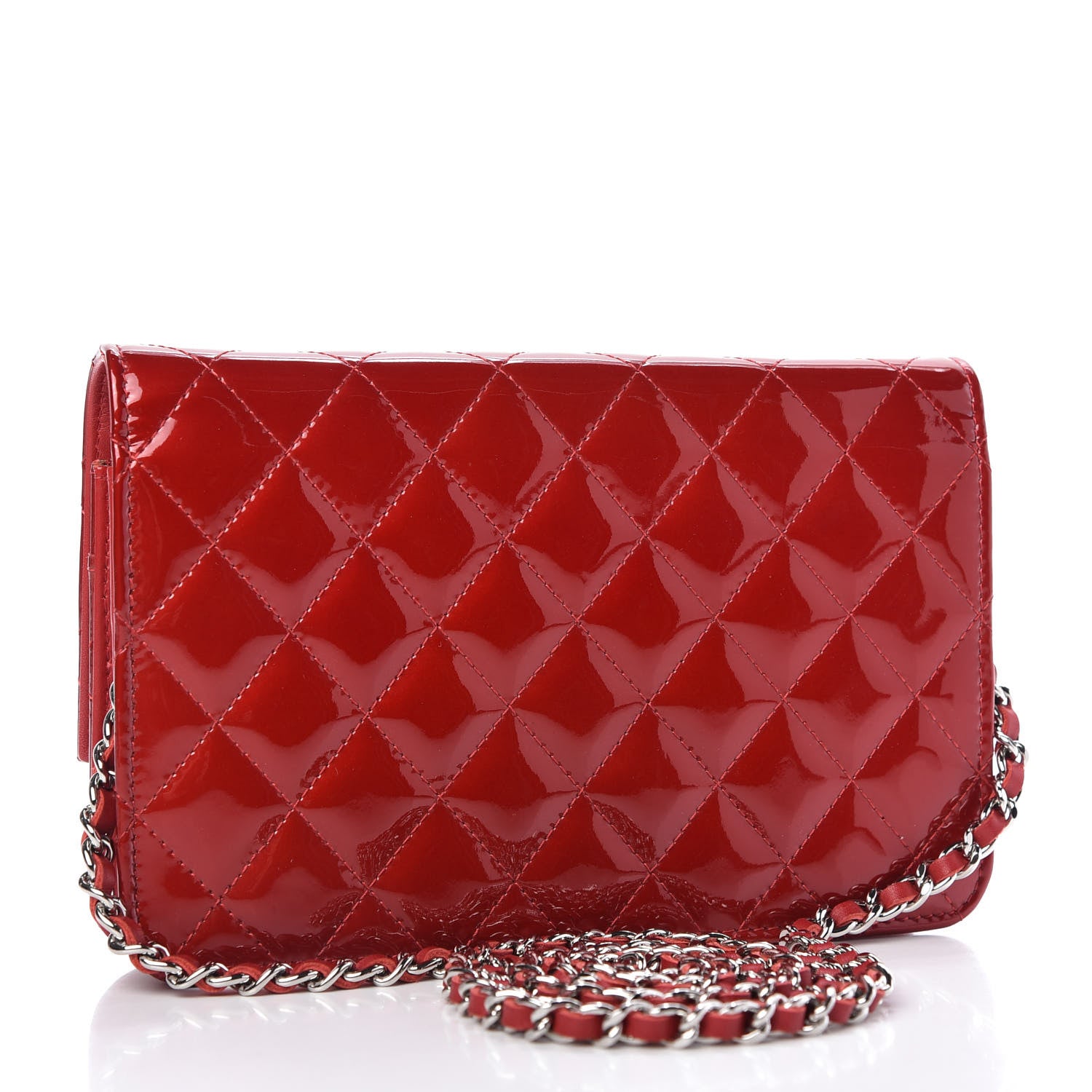 Chanel Patent Quilted Brilliant Wallet On Chain WOC Red 3 of 10