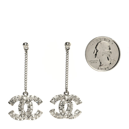 Chanel Baguette Crystal CC Drop Earrings Silver 2 of 3