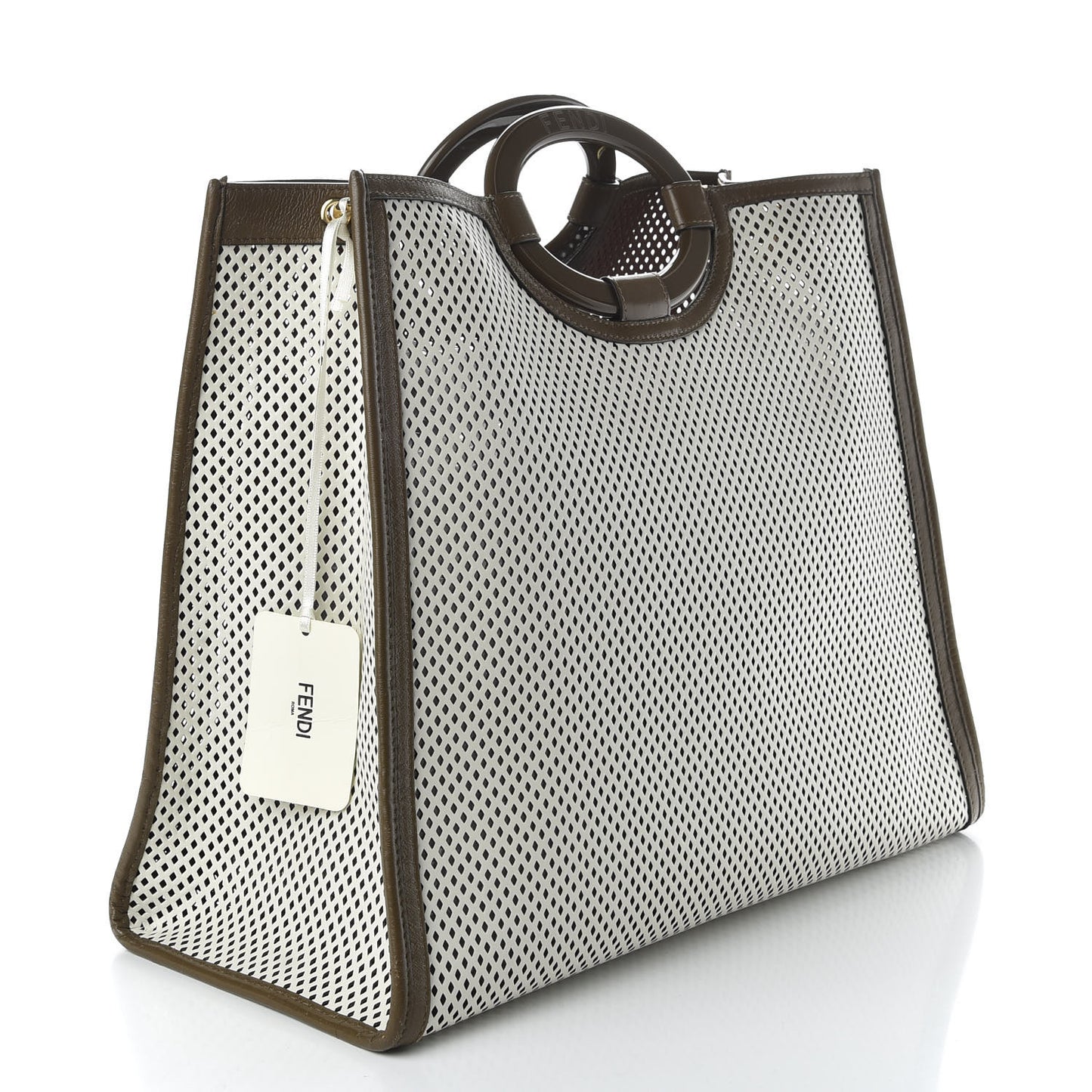 Vitello Liberty Glossy Lambskin Perforated Large Runaway Shopper Tote White Ice Rust Maya