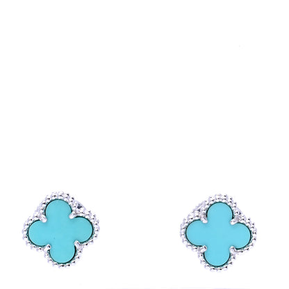 Van Cleef & Arpels 18K White Gold Turquoise Sweet Alhambra Earrings 1 of 6