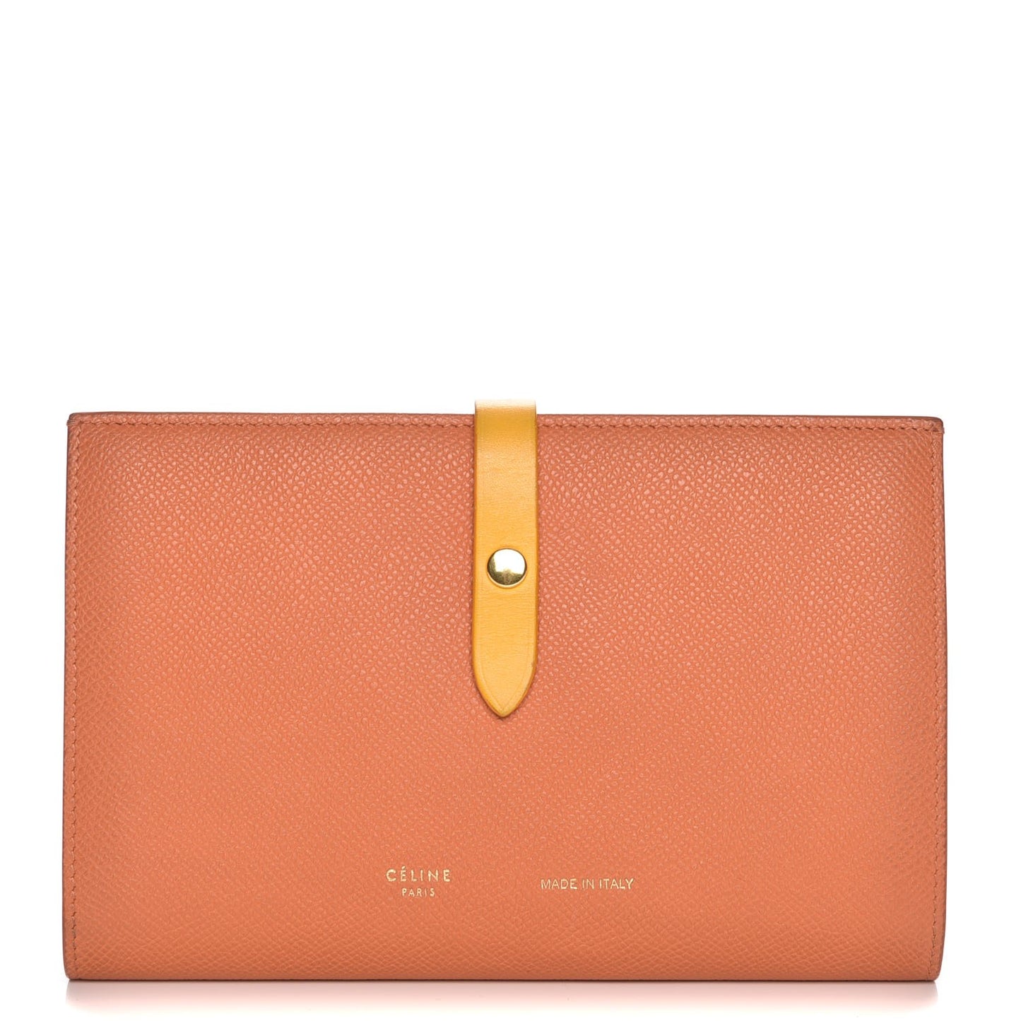Grained Sleek Calfskin Large Multifunction Strap Wallet Orange
