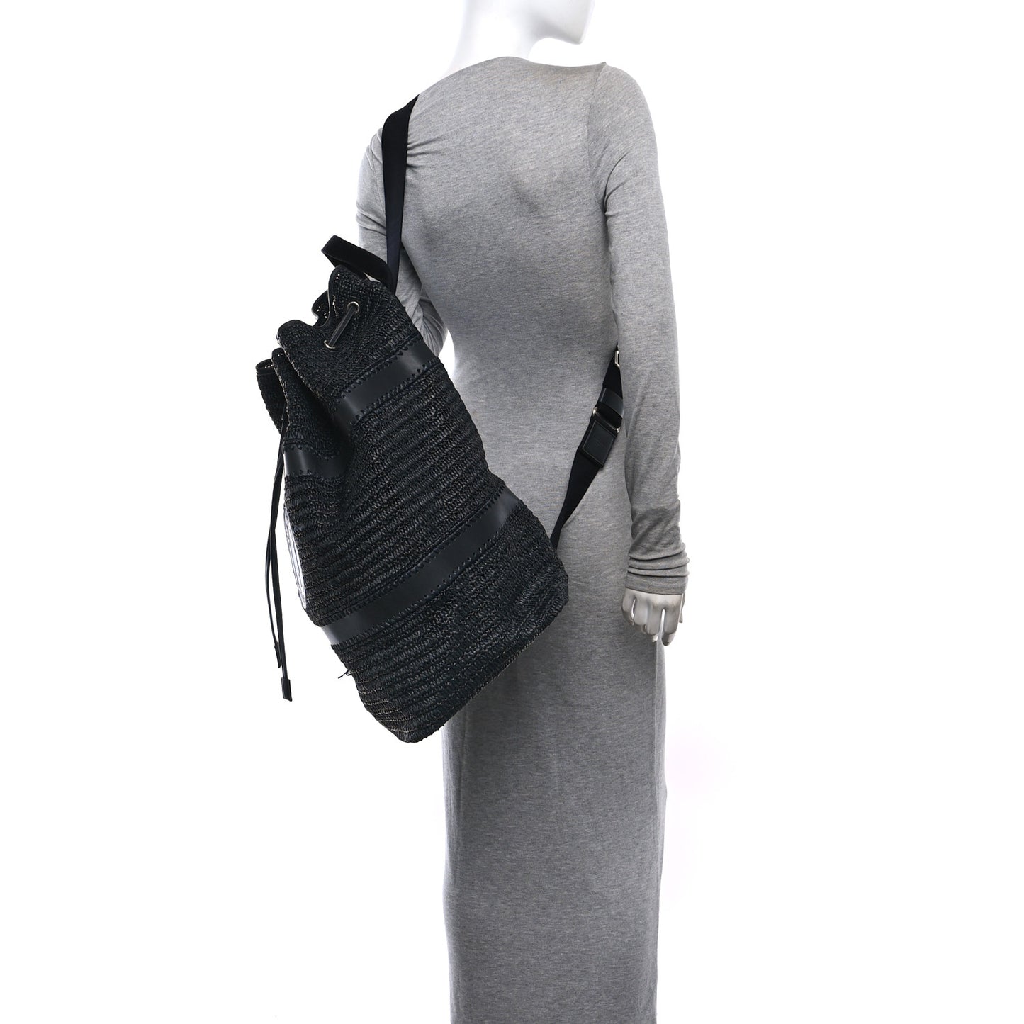 Raffia Rive Gauche Drawstring Backpack Black