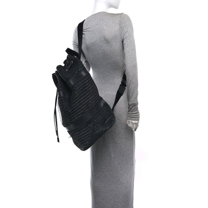 Saint Laurent Raffia Rive Gauche Drawstring Backpack Black 2 of 9