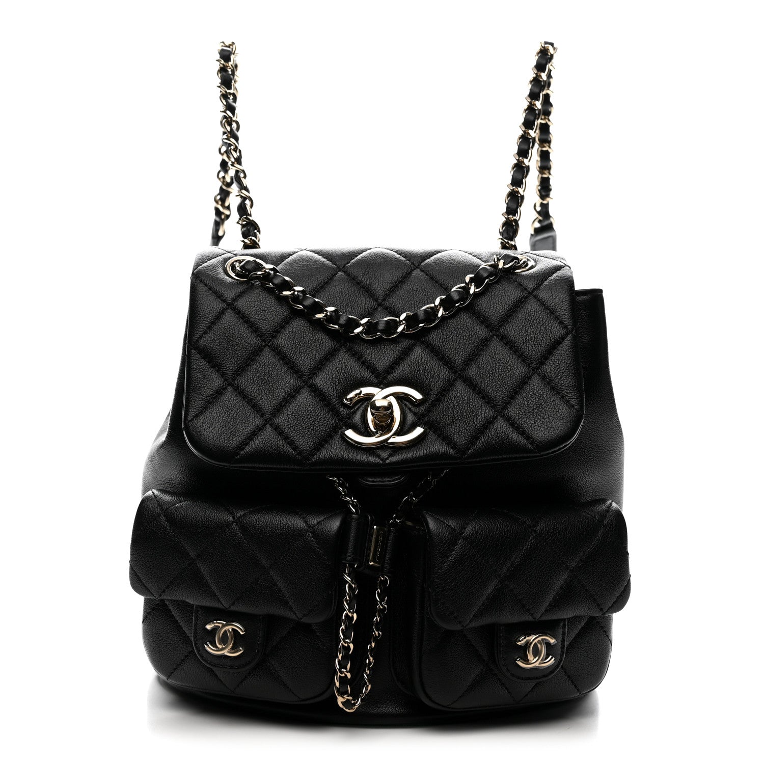Chanel Shiny Caviar Quilted Medium Duma Pockets Drawstring Backpack Black 1 of 12