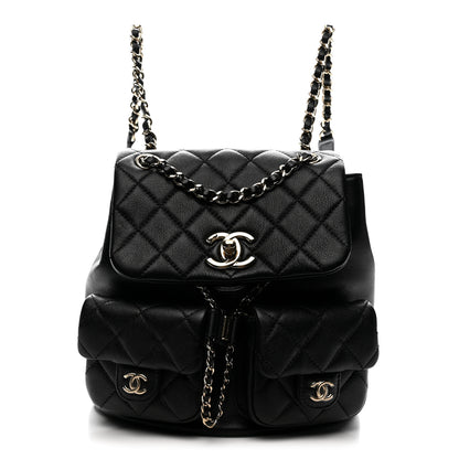 Chanel Shiny Caviar Quilted Medium Duma Pockets Drawstring Backpack Black 1 of 12