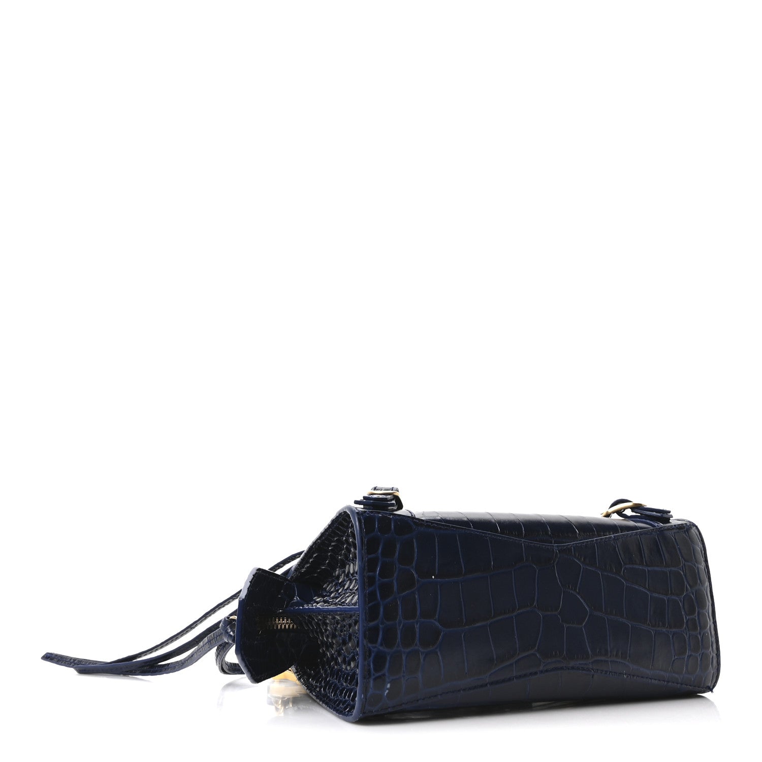 Balenciaga Shiny Supple Calfskin Crocodile Embossed Neo Classic Gold Hardware Mini City Navy 4 of 10