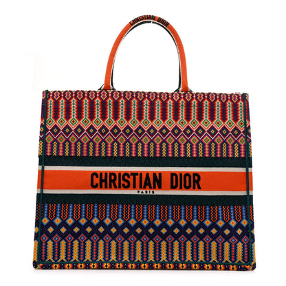 Christian Dior Canvas Embroidered Large Book Tote Orange Multicolor 1 of 11