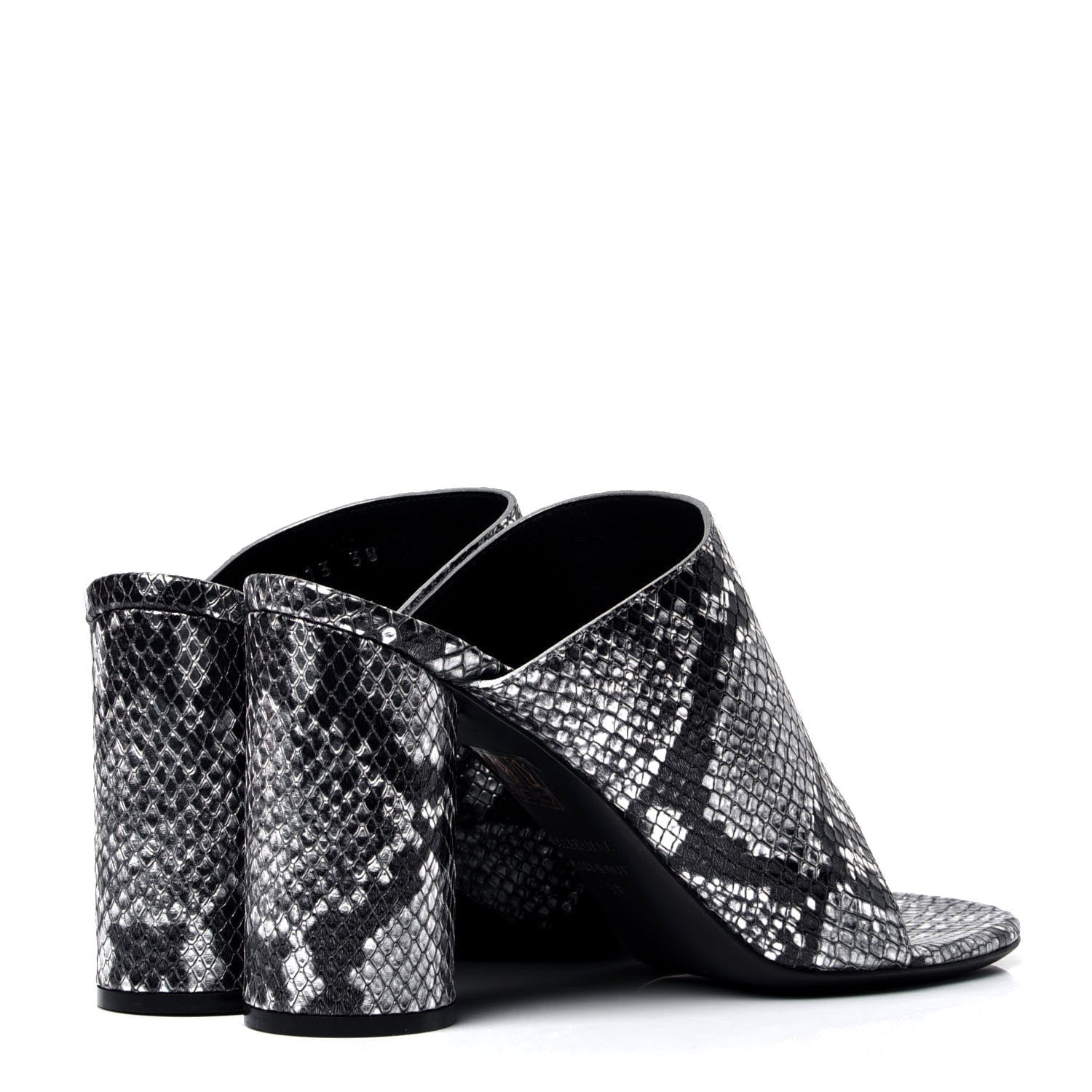 Balenciaga Kidskin Snake Effect Oval 90mm Mule Pump 38 Silver 3 of 6