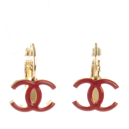 Chanel Enamel CC Hoop Earrings Gold Red 1 of 5