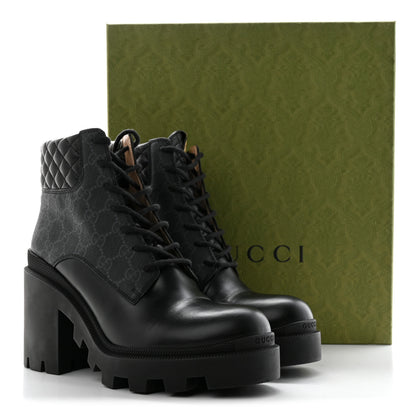 Gucci Apollo Calfskin GG Supreme Nappa Samoa Quilted Lace Up Ankle Boots 41 Black 12 of 12