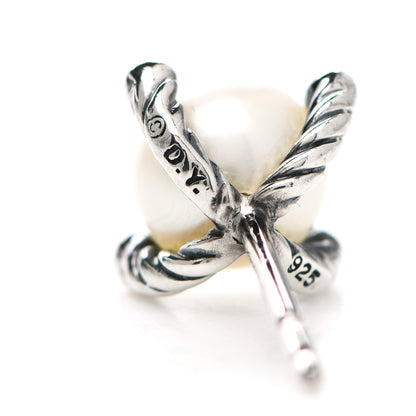 David Yurman Sterling Silver Diamond Pearl 7mm Earrings 4 of 5