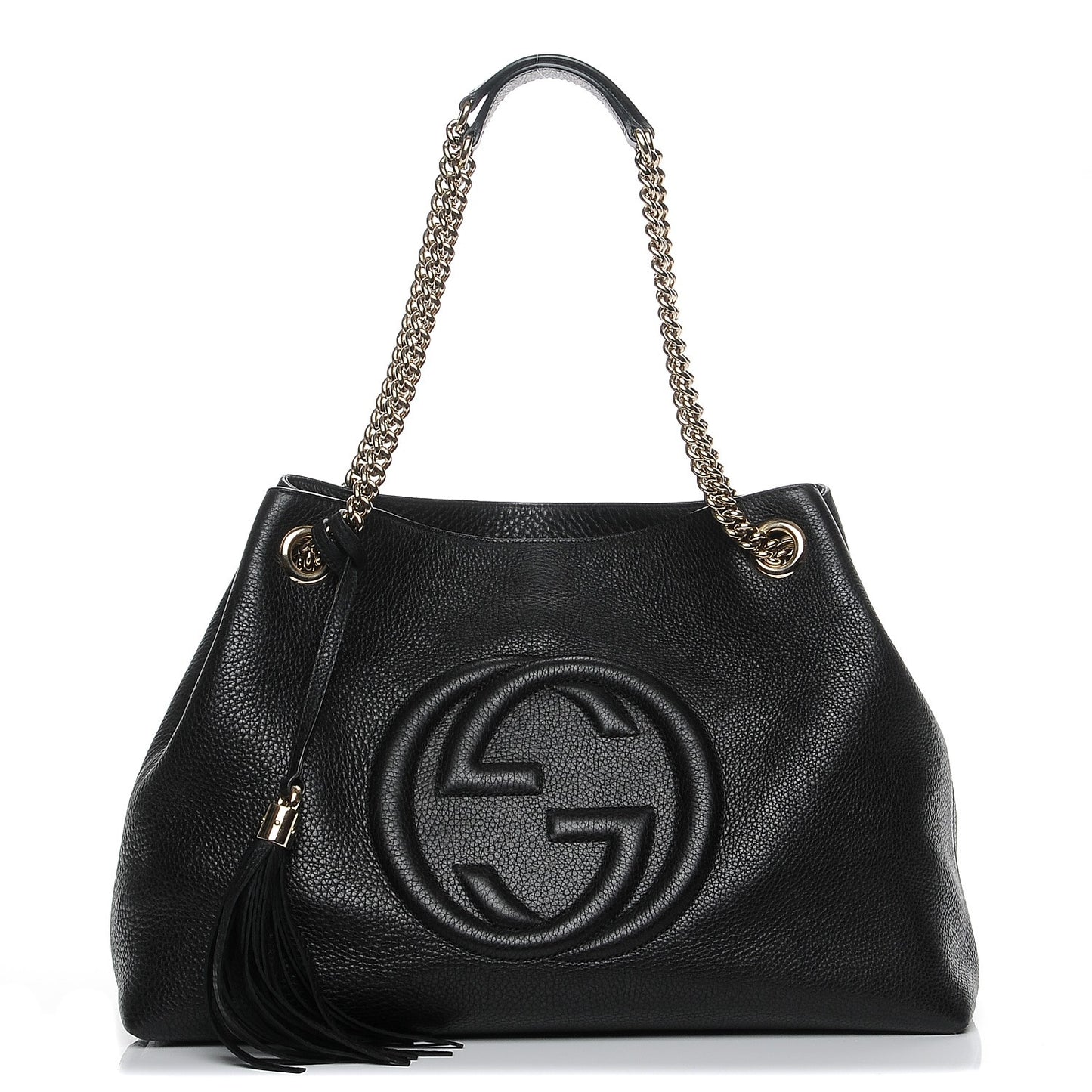 Pebbled Calfskin Medium Soho Chain Shoulder Bag Black