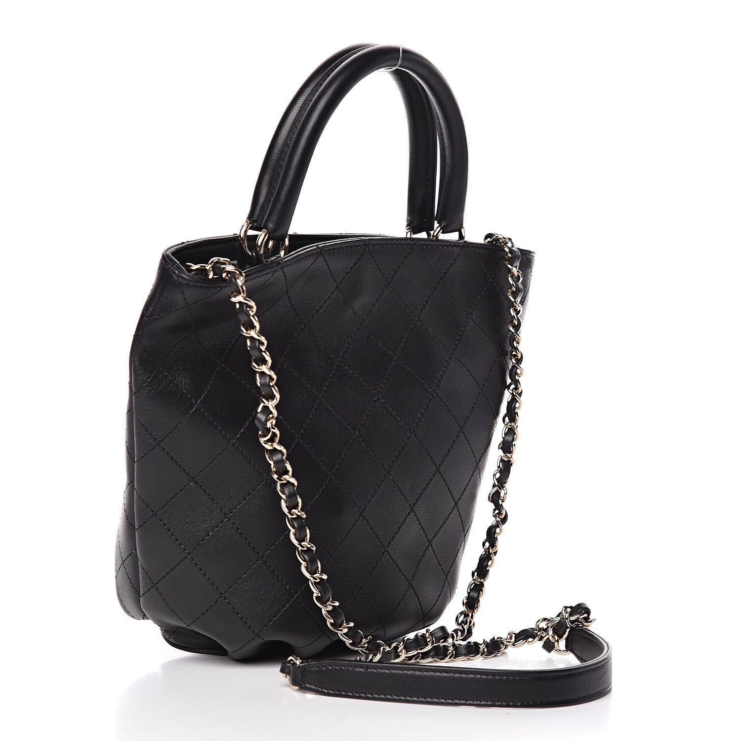 Chanel Lambskin Stitched Small Shopping Tote Black 3 of 10