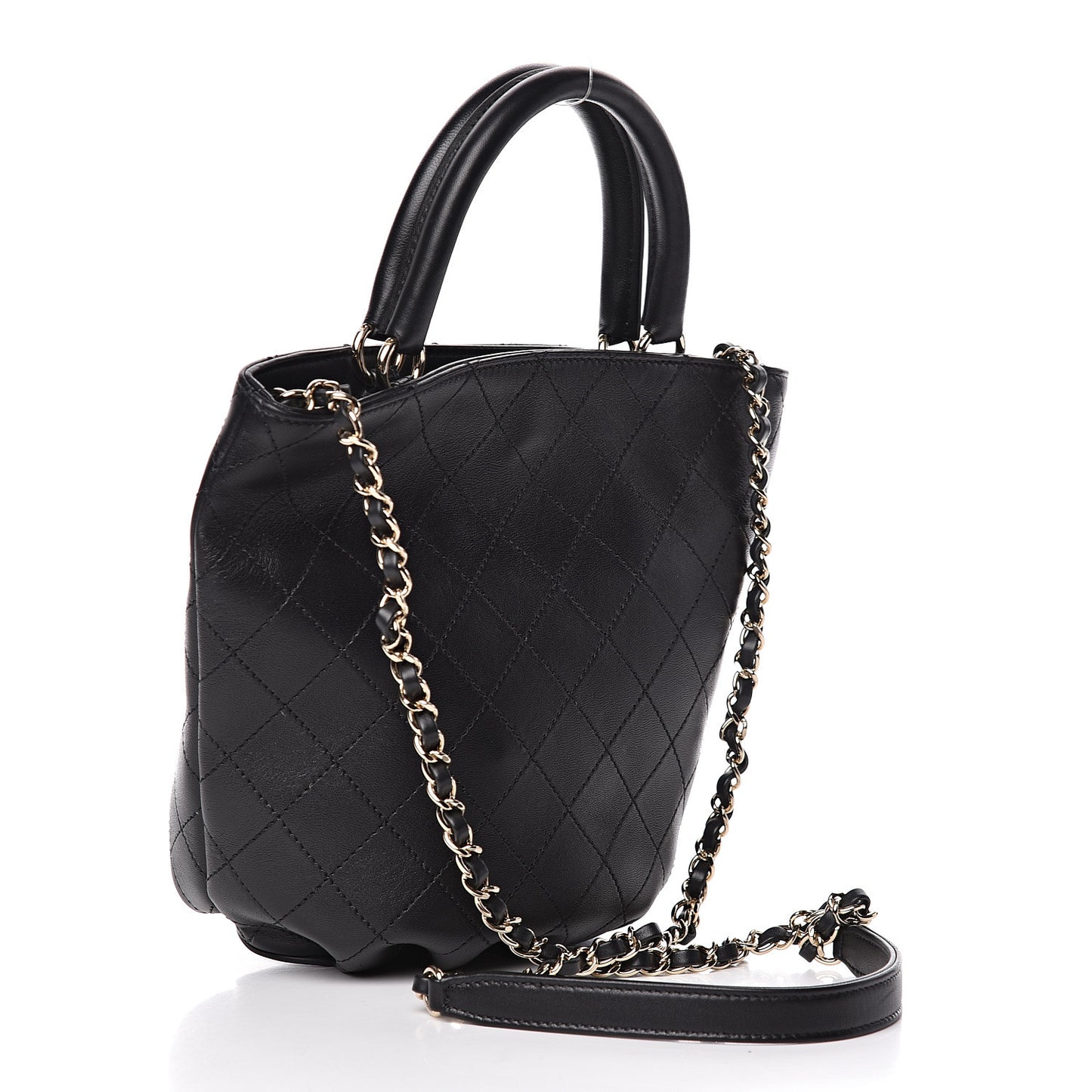 Lambskin Stitched Small Shopping Tote Black